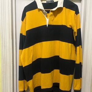 Ralph Lauren Men's Black and Yellow Rugby Shirt